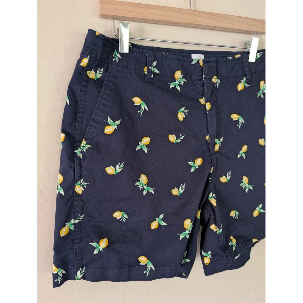 Gap Womens Navy Blue Lemon‎ Print Downtown Khaki Shorts 14 Tall Summer Preppy